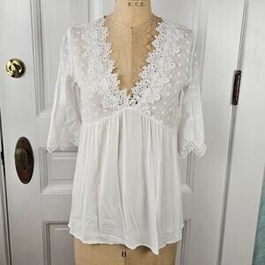 Top Maison Mascallier white eyelet lace fairy boho romantic cottage Medium
